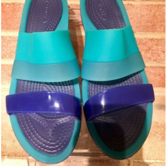 CROCS Shoes - Crocs Womens Colorblock Wedge Slide Jelly Sandals